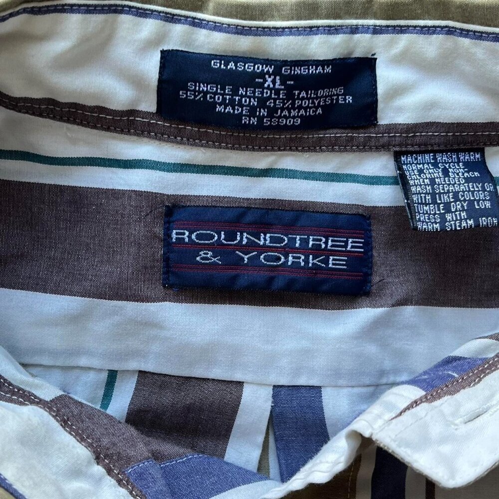 Single Needle Tailoring Roundtree Polo Mens XL Striped Gingham Business Casual - Picture 2 of 6